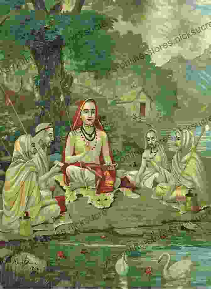 A Painting Depicting Sri Shankaracharya Sitting In Meditation On The Banks Of The Sacred Palar River In Kanchipuram, Surrounded By His Disciples. The River Symbolizes The Flow Of Spiritual Knowledge, And The Disciples Represent The Countless Seekers Who Have Been Inspired By Shankaracharya's Teachings. Sri Shankaracharya And His Connection With Kanchipuram