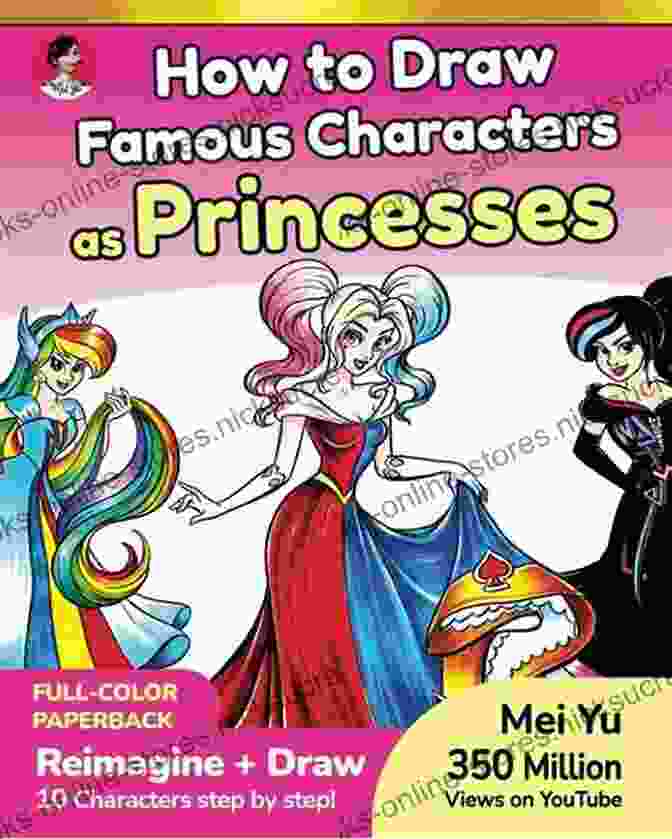 Finished Drawing Of A Cartoon Royal Girl How To Draw Famous Characters As Princesses: Learn How To Draw Beautiful Cartoon Royal Girls (How To Draw Reimagined Characters 3)